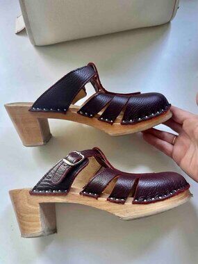 EUC Troentorp Oxblood Maryjane Clog Sandal Mules Slipons 38 8.5